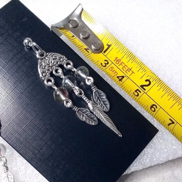 Handmade & Unique! Feathers + Shimmering Beads! Boho Dangle Chandelier Earrings - Picture 6 of 6